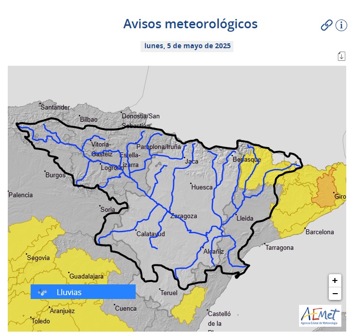 Como consecuencia de los avisos de la AEMET de lluvias intensas de hasta 15 l/m2 en 1 hora, la CHE advierte de la posibilidad de crecidas repentinas en barrancos y pequeños afluentes en la provincia de Lleida Como consecuencia de los avisos de la AEMET de lluvias intensas de hasta 15 l/m2 en 1 hora, la CHE advierte de la posibilidad de crecidas repentinas en barrancos y pequeños afluentes en la provincia de Lleida